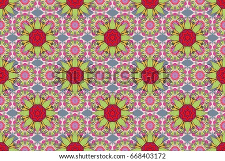 Watercolor hand painting of abstract pink flowers, seamless pattern raster background.
