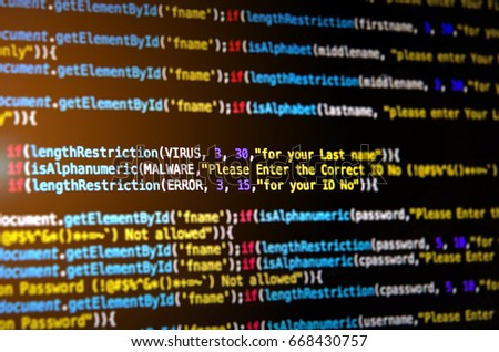 Screen of source code and abstract technology background, Developer and programming with coding, Computer virus and Mal ware attack