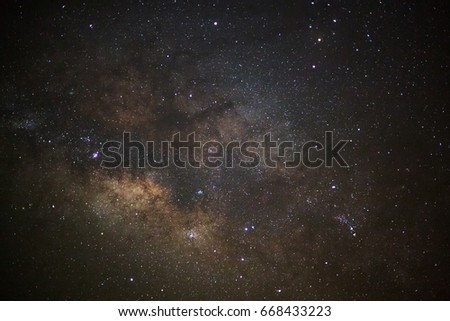 Close up of Milky way galaxy. Long exposure photograph.With grain