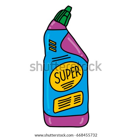 a hand drawn vector illustration of the cleaning disinfectant in a plastic bottle on white background isolated