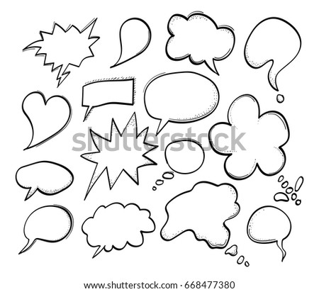 Hand drawn speech bubbles.  Vector illustration.