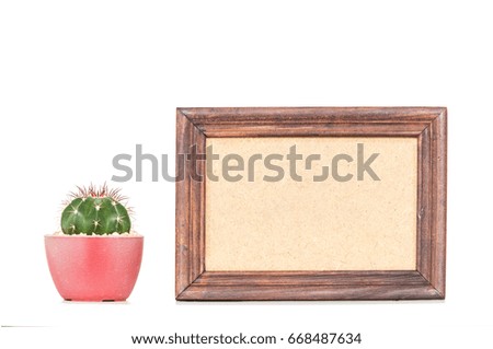 Picture frame with Cactus on white background.