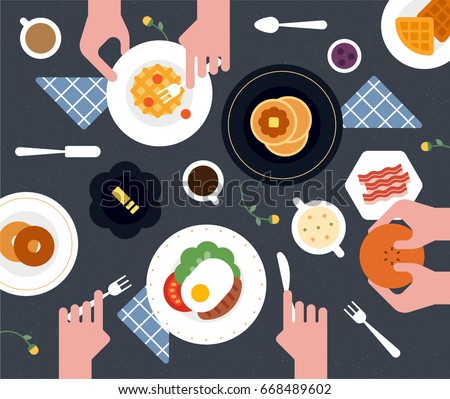 Food table top view vector illustration flat design