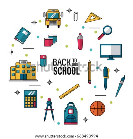 color poster of back to school with essential elements of school