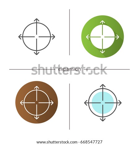 Expansion symbol icon. Flat design, linear and color styles. Expand abstract metaphor. Isolated vector illustrations