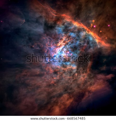 Panoramic Hubble Picture Surveys Star Birth, Proto-Planetary Systems in the Great Orion Nebula. Retouched image. Elements of this image furnished by NASA.