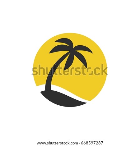 Template for logo. San, sea and palm tree