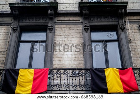 Brussels, Belgium - Februar 3,2017: Belgien flags are hanging on house balcony