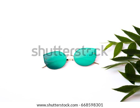 Cool sunglasses isolated on white background, top view.