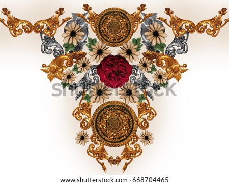 flowers and golden baroque  Royalty-Free Stock Photo #668704465