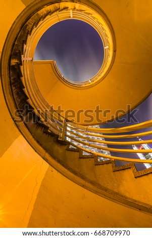 The spiral staircase on the passenger foot-bridge,Hong Kong