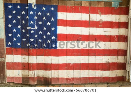 American Flag Painted on wood background