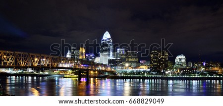 The skyline of Cincinnati's downtown lights seen from the Newport Kentucky across the Ohio river