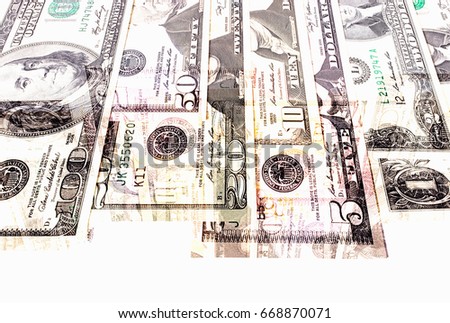 Abstract dollar bills of different denominations background