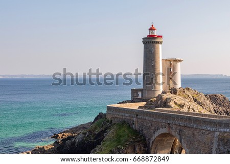 beautiful picture of "Phare du Petit Minou" on a wonderful cloudless day. afternoon situation of light a few hours before the sunset - HDR High dynamic range imaging - vibrant color efect