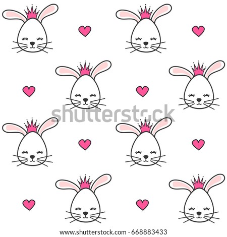 cute cartoon bunnies with crown seamless vector pattern background illustration