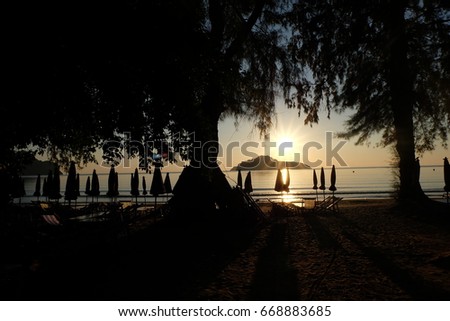 Sunrise and beach , silhouette , landscape