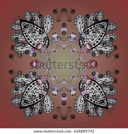 Colorful pattern on colors background. Simple snowflakes colorful pattern, floral elements, decorative ornament. Vector illustration. Arab, Asian, ottoman motifs.