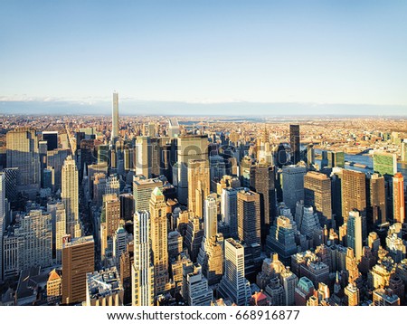 Aerial view of Midtown Manhattan, NY, America.