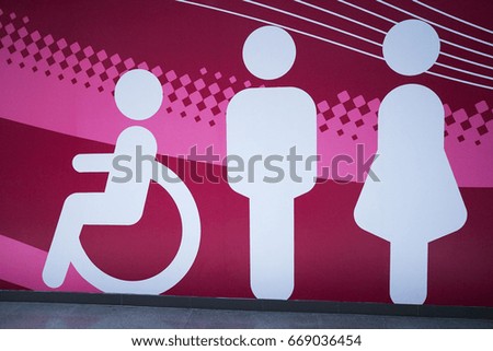 Icon of toilet direction sign in shopping mall. Pink tone.