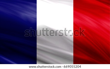 Realistic flag of France on the wavy surface of fabric. This flag can be used in design