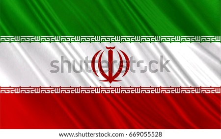 Realistic flag of Iran on the wavy surface of fabric. This flag can be used in design