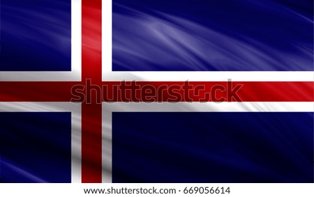 Realistic flag of Iceland on the wavy surface of fabric. This flag can be used in design