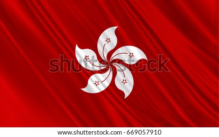 Realistic flag of Hong Kong on the wavy surface of fabric. This flag can be used in design