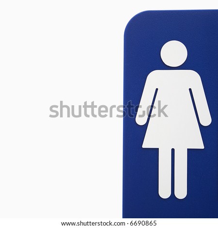 Women restroom sign logo on blue against white background.