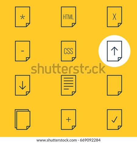 Vector Illustration Of 12 File Icons. Editable Pack Of File, Document, Basic And Other Elements.