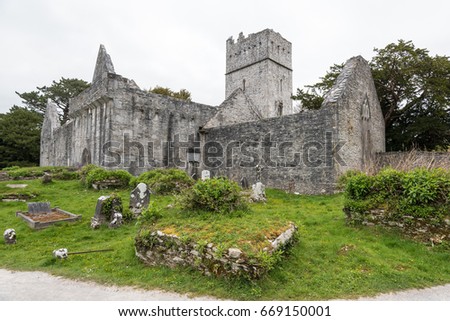 Muckross Abbey and Cemetery in Killarney National Park Royalty-Free Stock Photo #669150001
