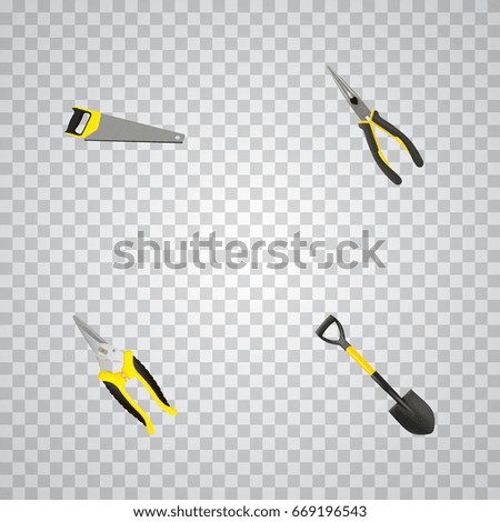 Realistic Nippers, Scissors, Spade And Other Vector Elements. Set Of Instruments Realistic Symbols Also Includes Instrument, Sawmill, Scissors Objects.