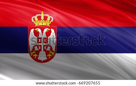 Realistic flag of Serbia on the wavy surface of fabric. This flag can be used in design