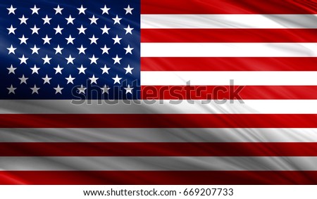 Realistic flag of America on the wavy surface of fabric. This flag can be used in design