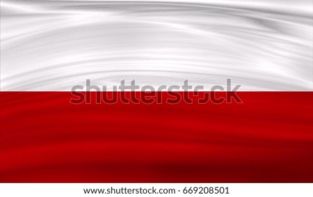 Realistic flag of Poland on the wavy surface of fabric. This flag can be used in design