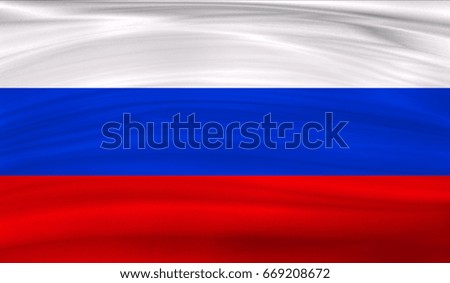 Realistic flag of Russia on the wavy surface of fabric. This flag can be used in design