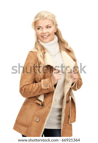 picture of beautiful woman in sheepskin jacket