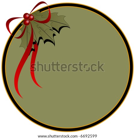 Christmas design element with holiday foliage and red bow.