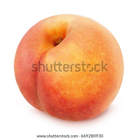Peach isolated on white. Full depth of field. Royalty-Free Stock Photo #669280930
