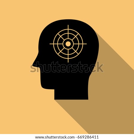 Black human mind icon,purpose symbol with long shadow. Creative logo design. Modern pictogram concept for web design
