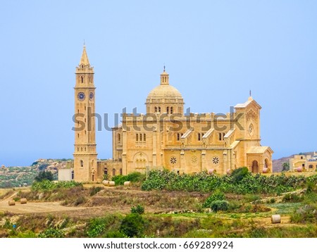 Malta, Island of Gozo. Picture is showing a local church 