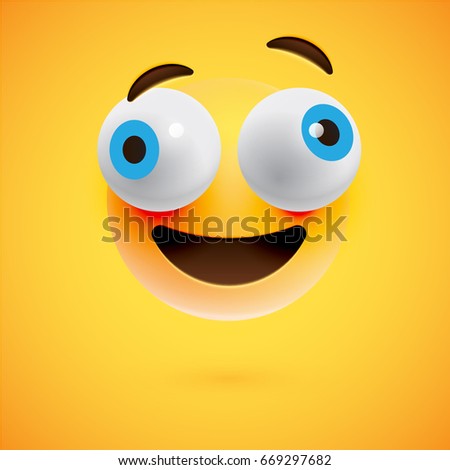 High detailed smiley on yellow background, vector illustration