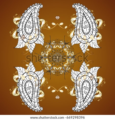 Template for cover, poster, t-shirt or fabric. Winter illustration in brown colors. Hand drawn abstract golden snowflakes.