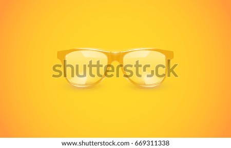 High detailed eyeglasses on yellow background, vector illustration