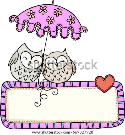 Cute couple owls at vintage love blank sign
