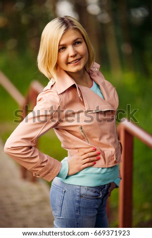 Portrait of woman in park for summer walk