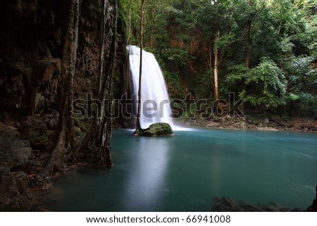Deep forest Erawan Waterfall in Kanchanaburi, Thailand