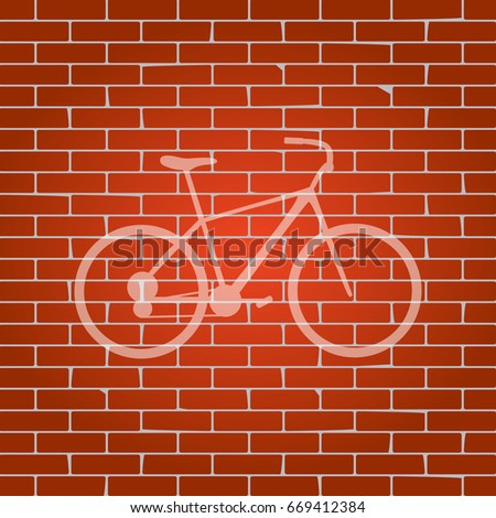 Bicycle, Bike sign. Vector. Whitish icon on brick wall as background.