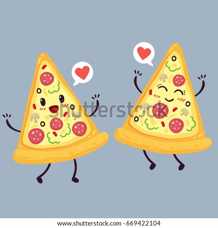 Cute pizza slice. Cartoon colorful design. Vector illustration