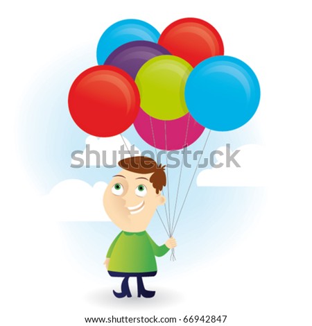 Funny kid with many balloons